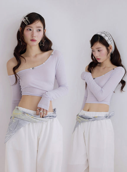 Stud Off-Shoulder Crop Top