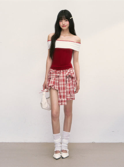 Plaid Wrap Mini Skirt