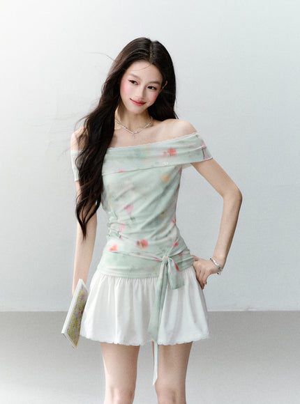 Smocked Flare Mini Skirt