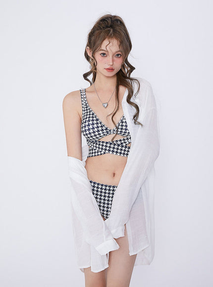Houndstooth Twist Front Bikini Set