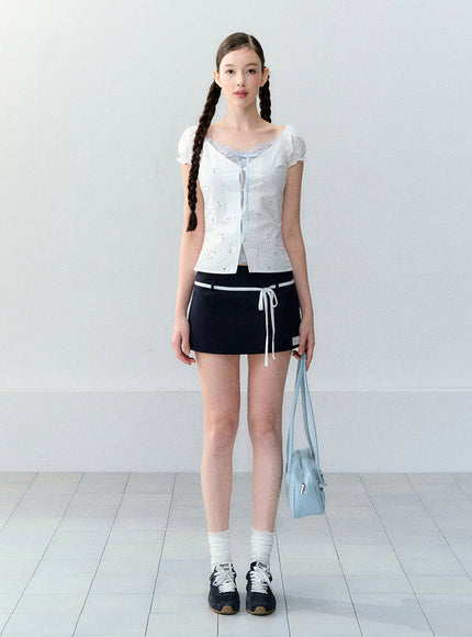 Contrast Tie Mini Skirt