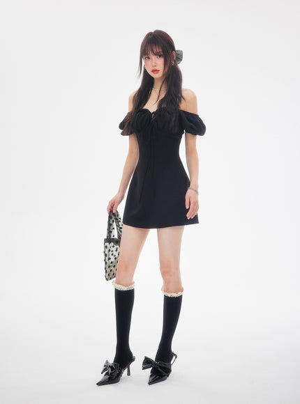 Off-Shoulder Puff Mini Dress