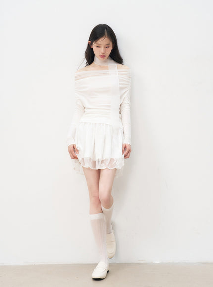 Lace Trim Mesh Mini Skirt