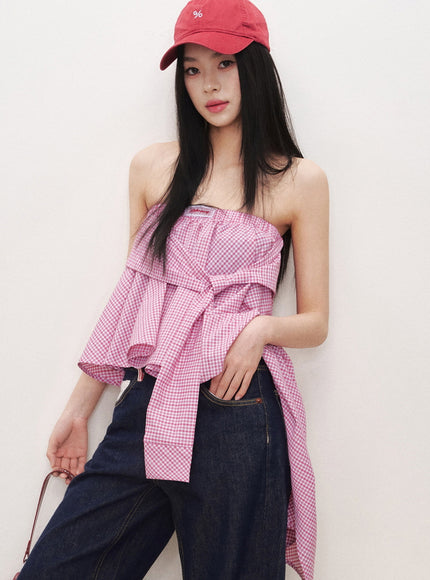 Convertible Gingham Wrap Top