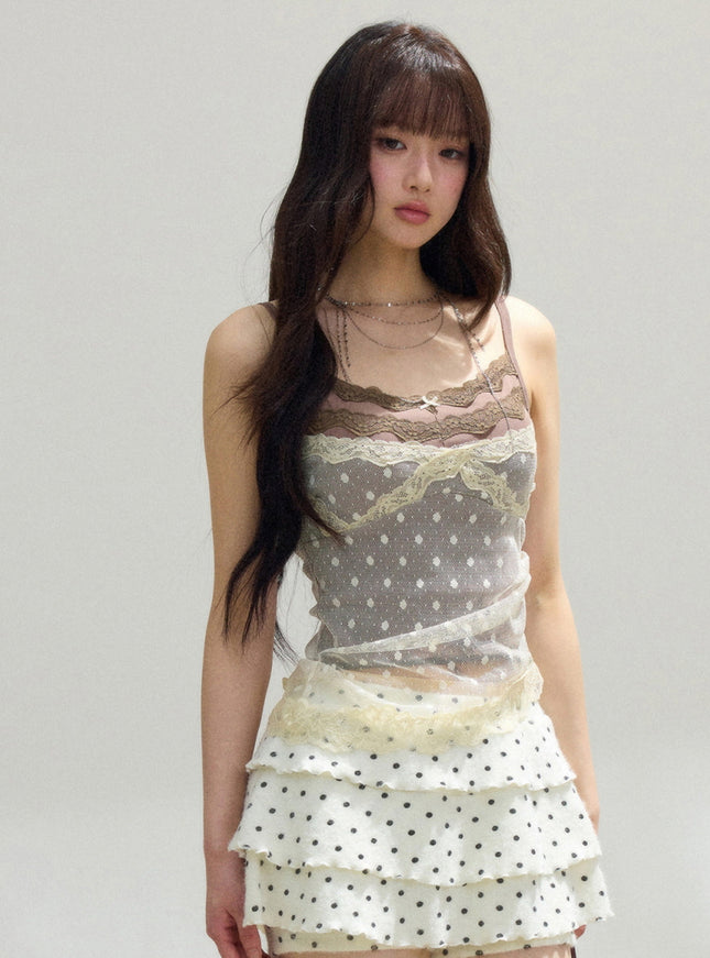 Sheer Lace-Trim Camisole Top
