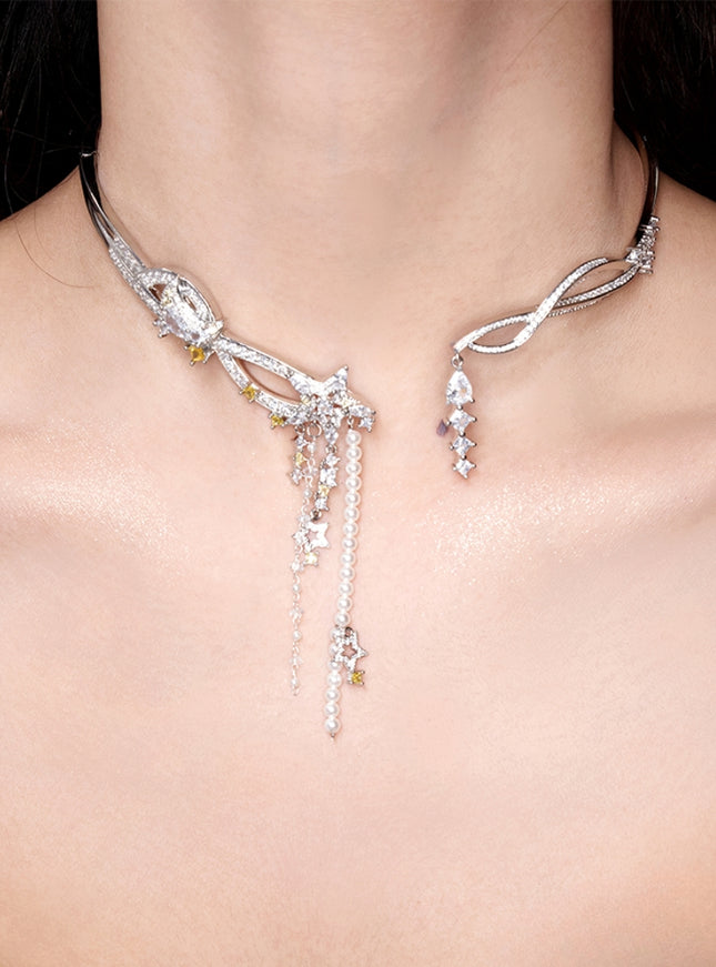 Starlight Pearl Drop Choker Necklace