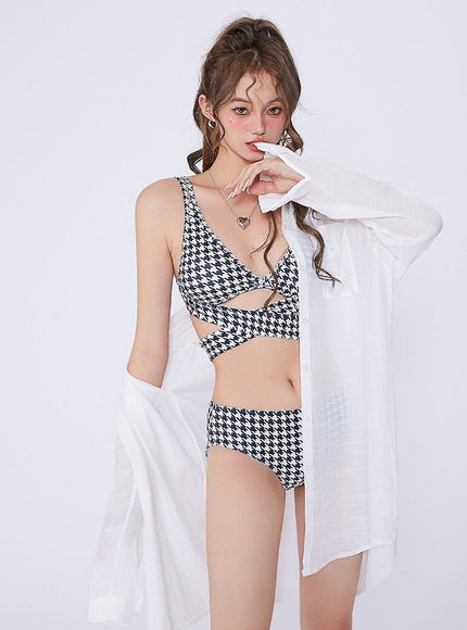 Houndstooth Twist Front Bikini Set