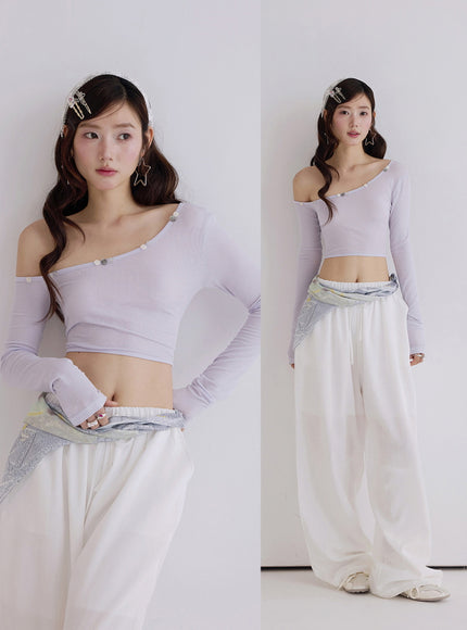 Stud Off-Shoulder Crop Top