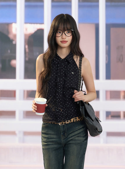Sleeveless Polka Dot Shirt