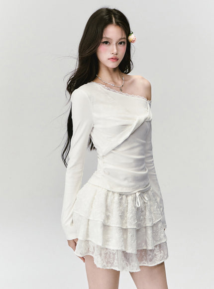 Lace Trim One-Shoulder Top