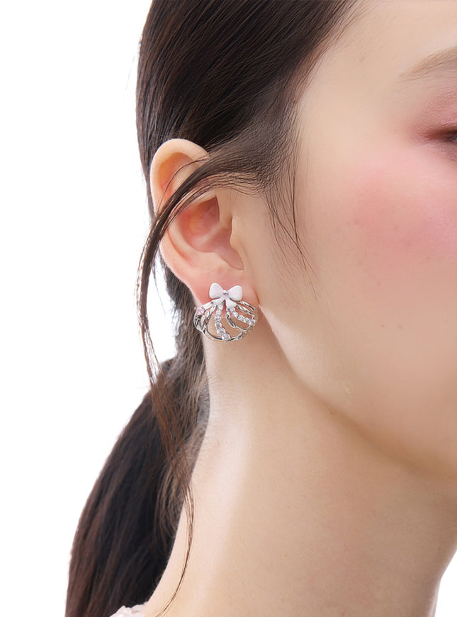 Crystal Bow Shell Stud Earrings