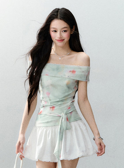 Smocked Flare Mini Skirt