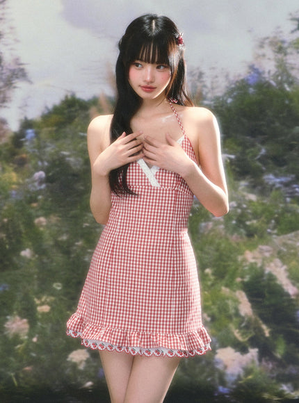 Gingham Ruffle Mini Dress