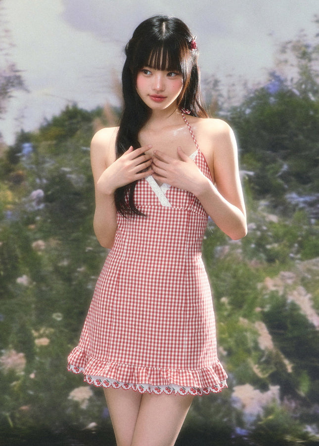 Gingham Ruffle Mini Dress