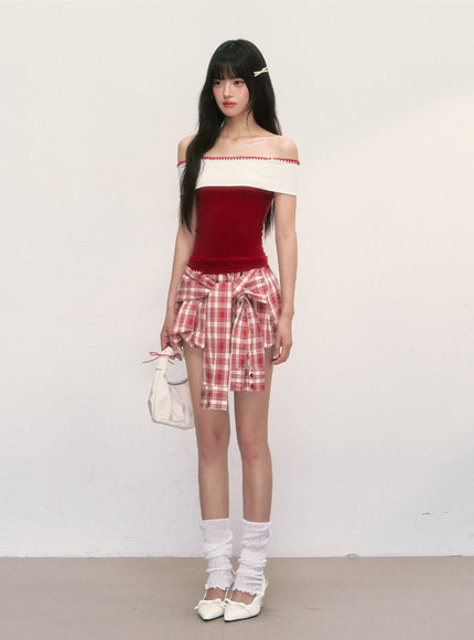 Plaid Wrap Mini Skirt