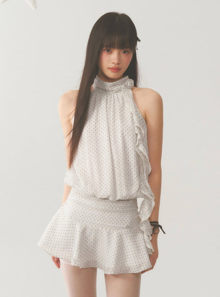 Polka Dot Ruffle Halter Dress