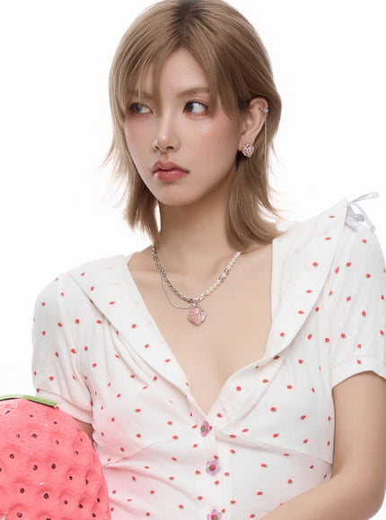 Crystal Strawberry Pendant Necklace & Open Ring