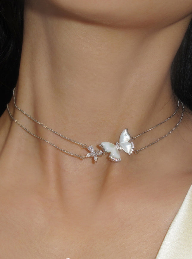 Mother-of-Pearl Butterfly Layered Necklace