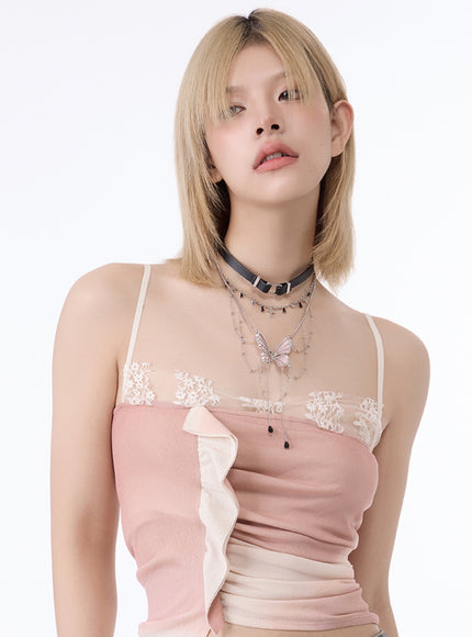 Layered Butterfly Pendant Choker Necklace