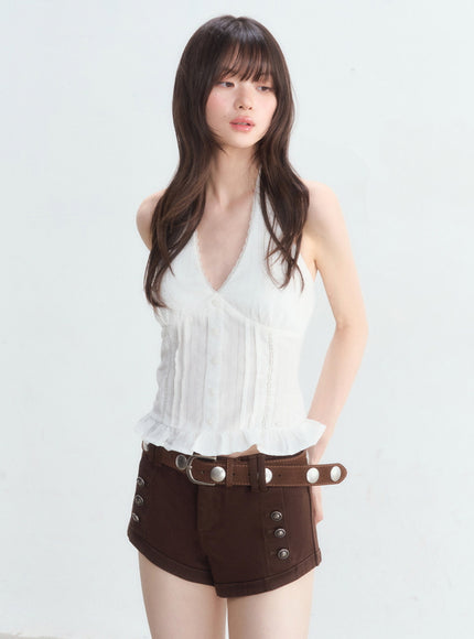 Button Cotton Twill Shorts