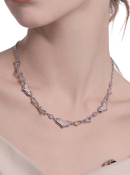 Pink Melted Heart Ribbon Necklace