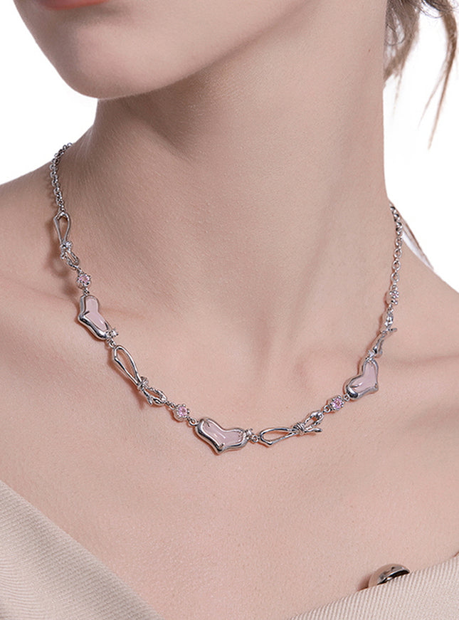Pink Melted Heart Ribbon Necklace