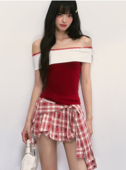 Contrast Off-Shoulder Slim Top