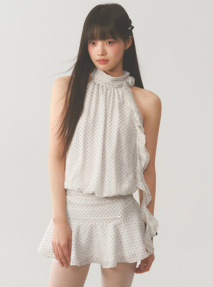 Polka Dot Ruffle Halter Dress