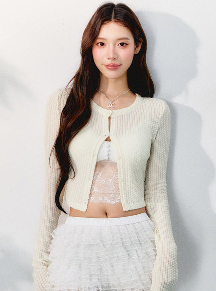 Sheer Lace Camisole and Cropped Knit Cardigan Set