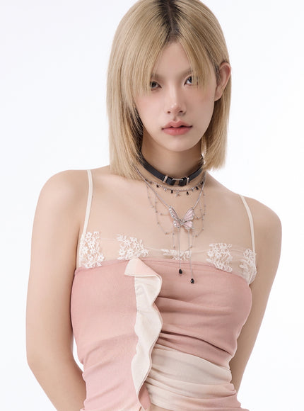 Layered Butterfly Pendant Choker Necklace