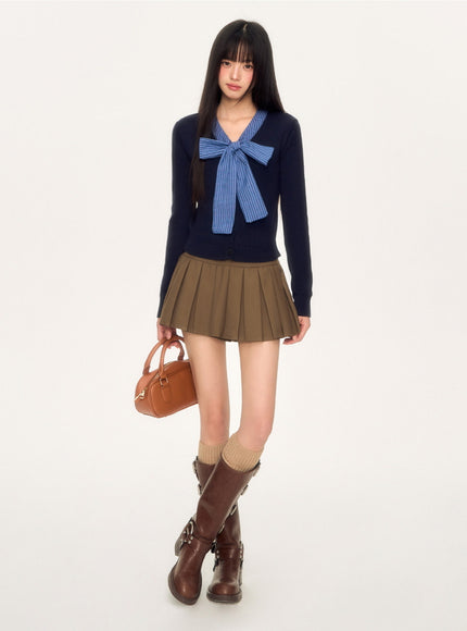 Tie Waist Pleated Mini Skirt