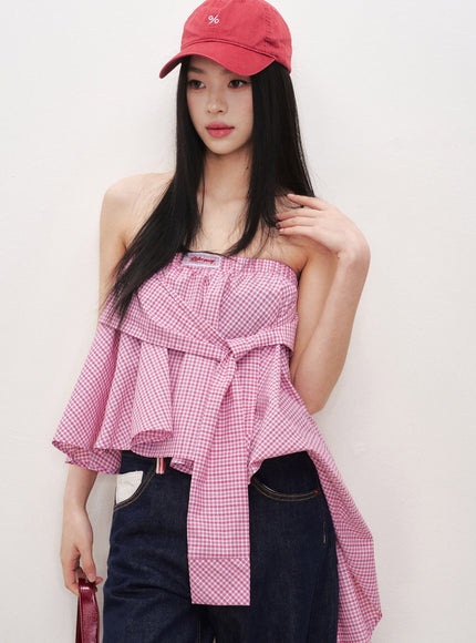 Convertible Gingham Wrap Top