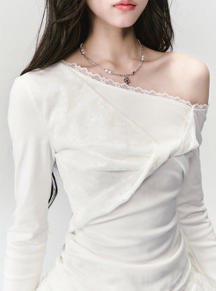 Lace Trim One-Shoulder Top