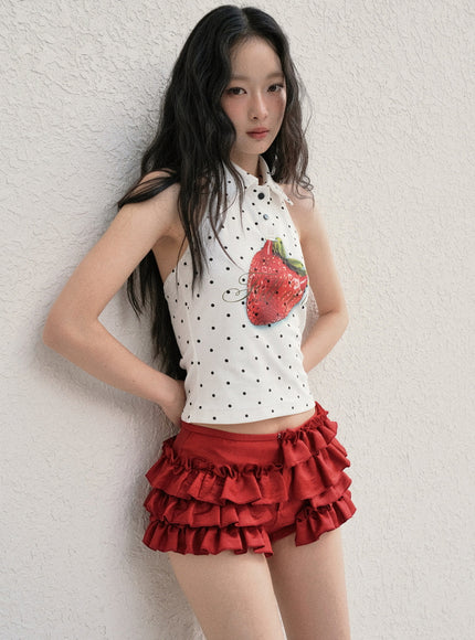 Ruffle Bloom Shorts - Red