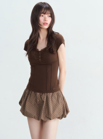 Ruched Button Tencel Top