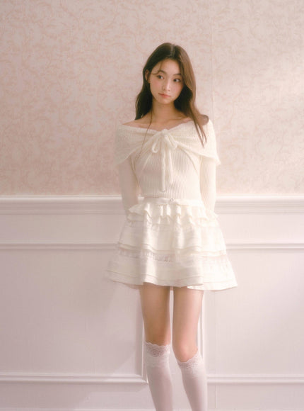 Tiered Lace Ruffle Mini Skirt