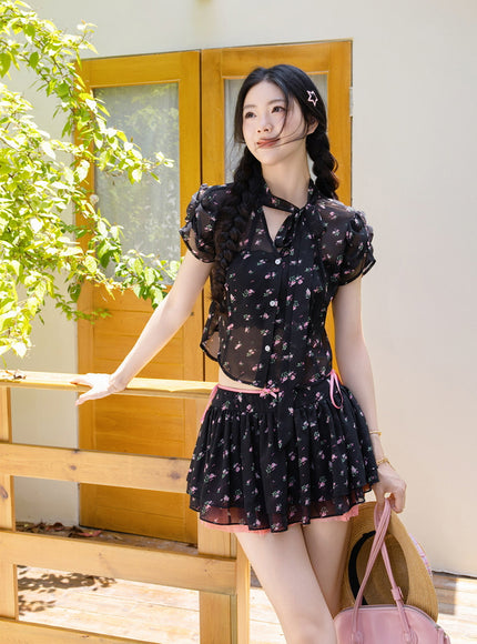 Floral Chiffon Top & Skirt Set