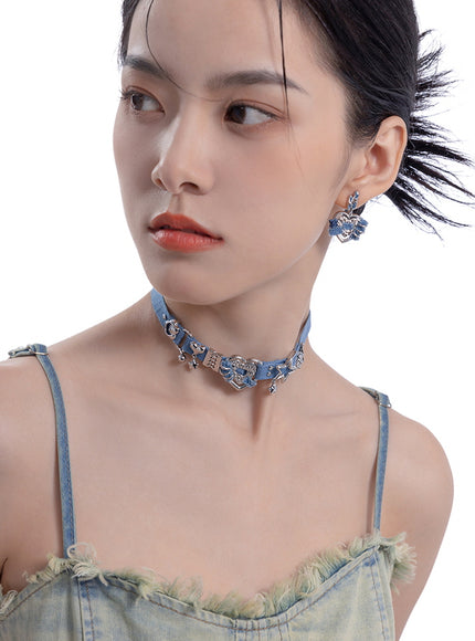 Frayed Heart Denim Earrings