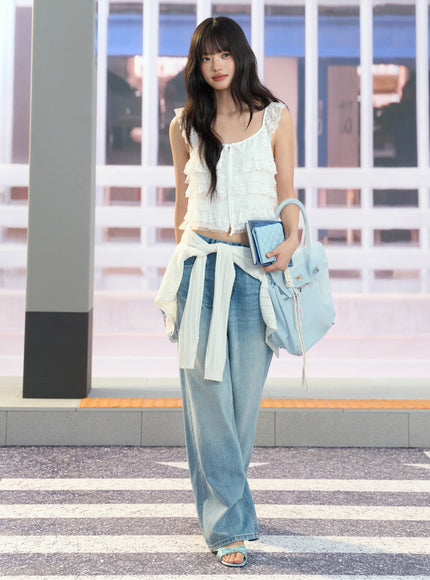 Lace Trim Tiered Chiffon Top