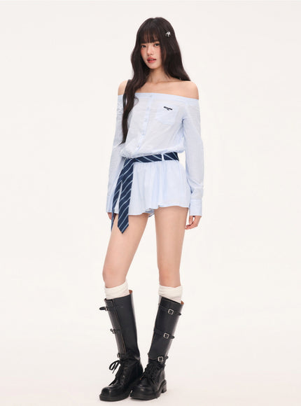 Stripe Off-Shoulder Shirt Dress
