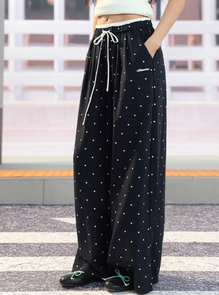 Polka Dot Wide-Leg Lounge Pants