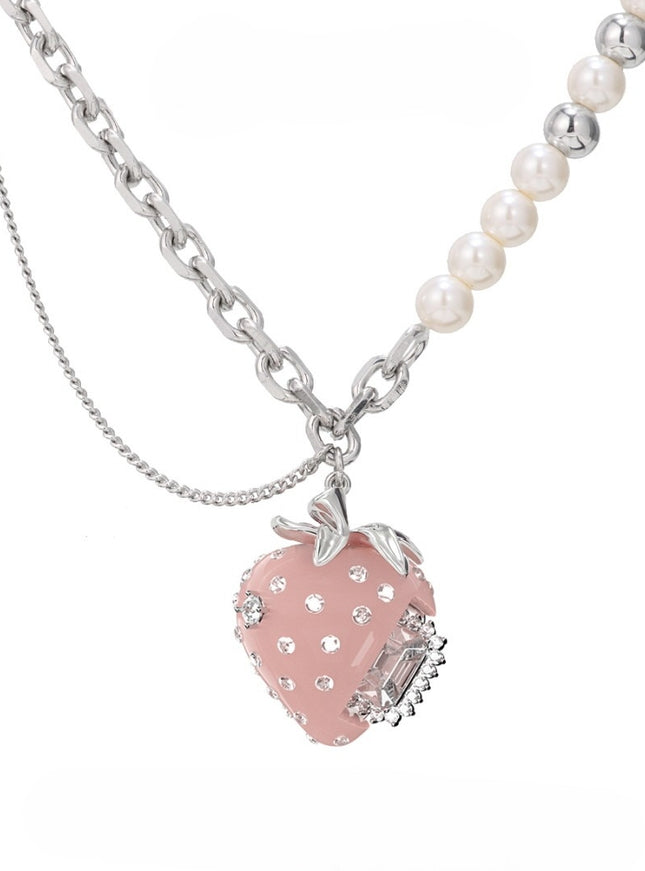 Crystal Strawberry Pendant Necklace & Open Ring