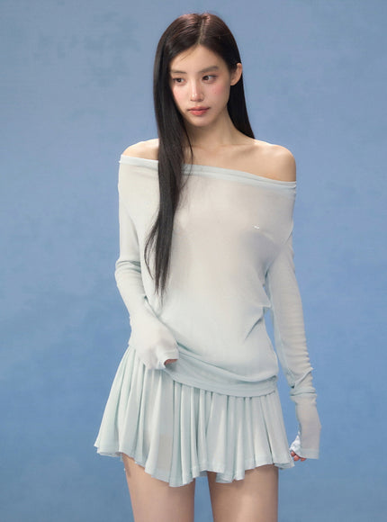 Sheer Off-Shoulder Slim Fit Top