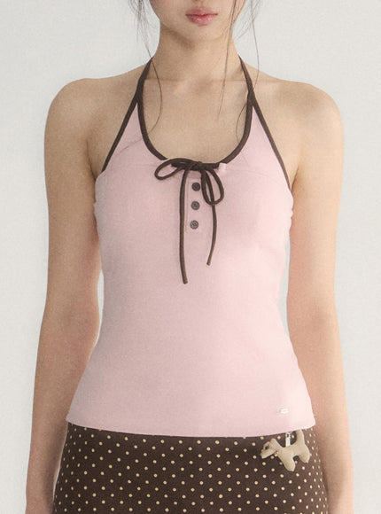 Contrast Trim Halter Knit Top