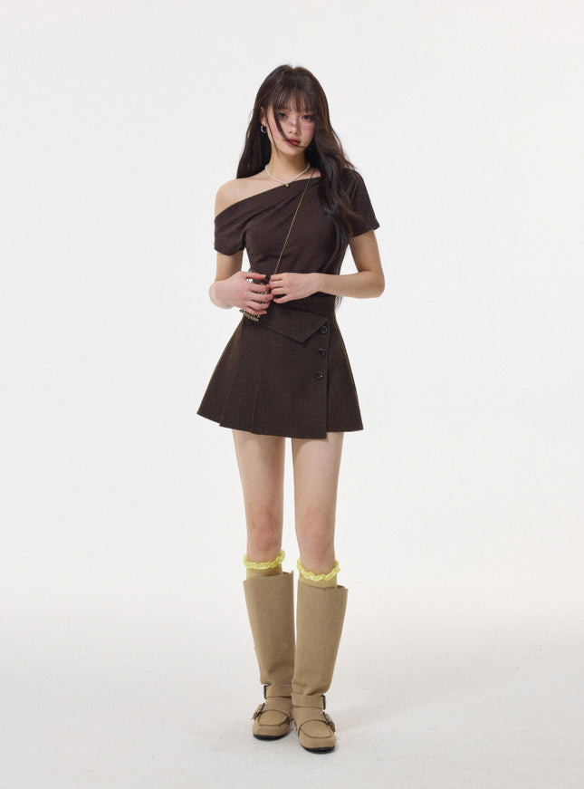 High-Waisted Asymmetric Wrap Mini Skirt
