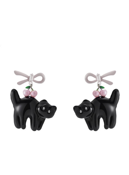 Cherry Cat Ribbon Earrings
