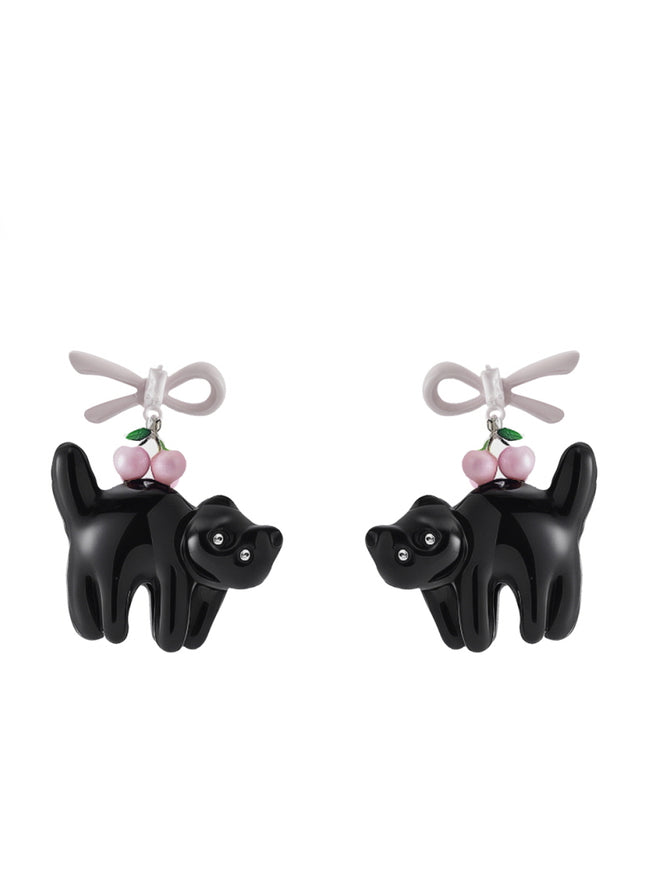 Cherry Cat Ribbon Earrings