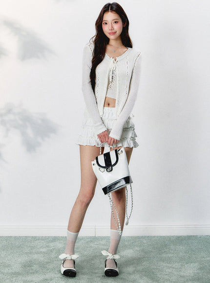Sheer Knit Cardigan and Sleeveless Inner Top Set