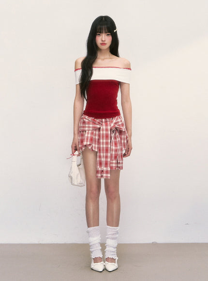 Plaid Wrap Mini Skirt