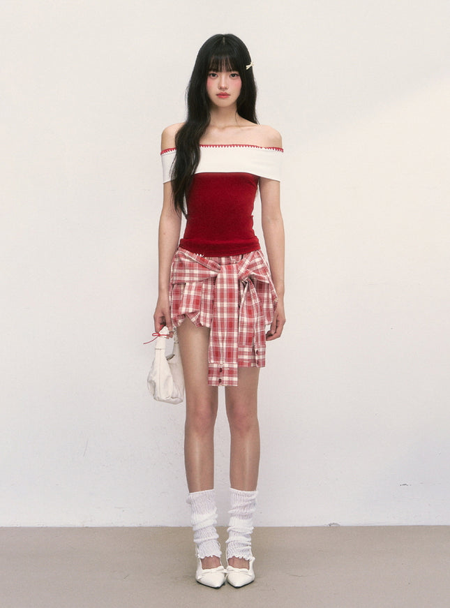 Plaid Wrap Mini Skirt